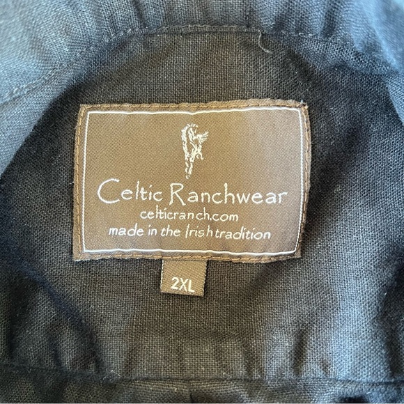Celtic Ranchwear Grandfather Button Down Irish Linen Band Collar Western 2XL GUC - Picture 9 of 11